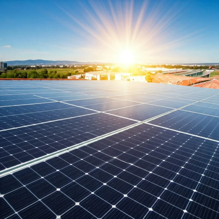 solar panel close up view with sun rise in the background